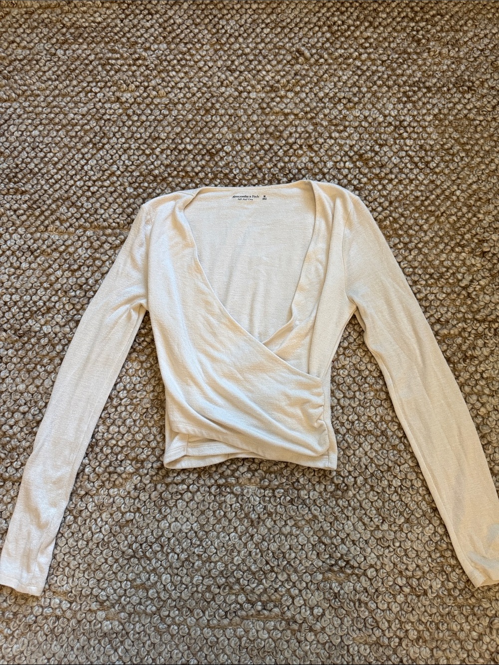 Abercrombie Light Cream Wrap Front Long-Sleeve Top